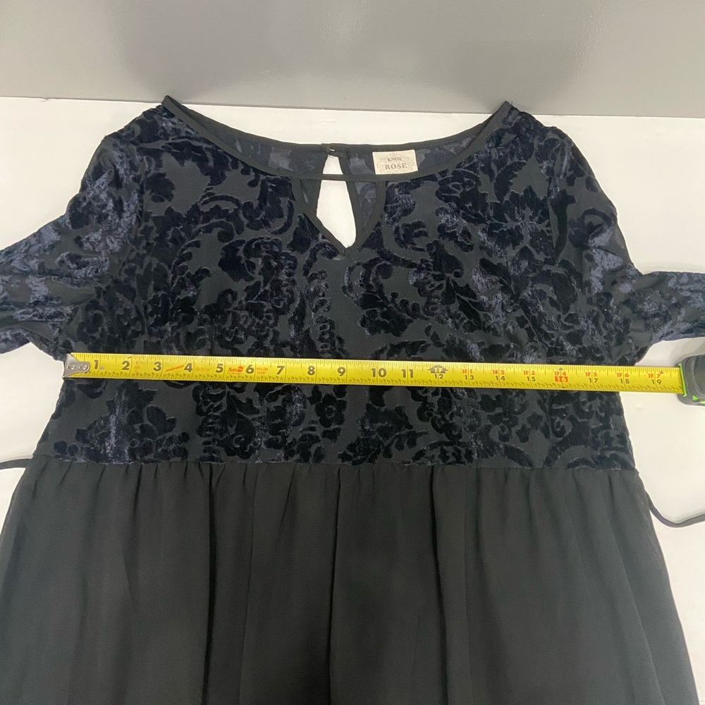 Velvet Burn Out Black/Blue Chiffon Tiered Midi Dress W/Slip Sheer Oversized L - Picture 13 of 17